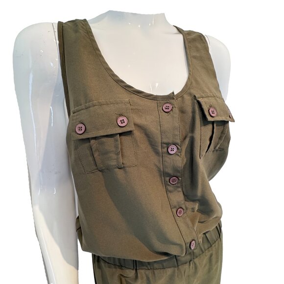 Live 4 Truth Olive Cargo Jumpsuit Size M Sleeveless Zip Front Utility Romper - Picture 4 of 9